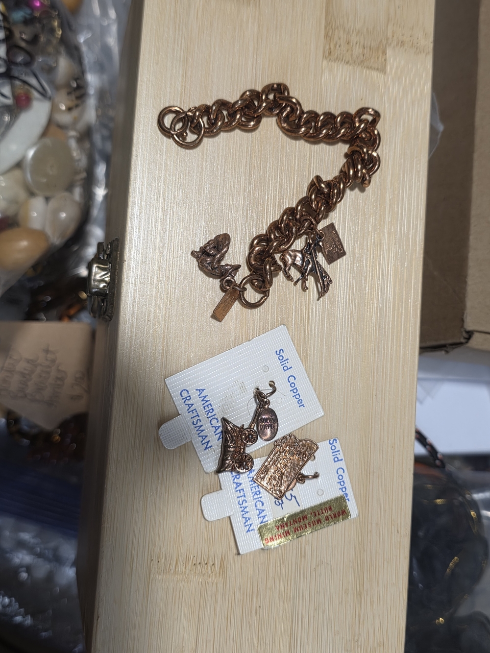 Vintage Solid Copper Charm Travel Themed Bracelet and Charms - Solid Copper
